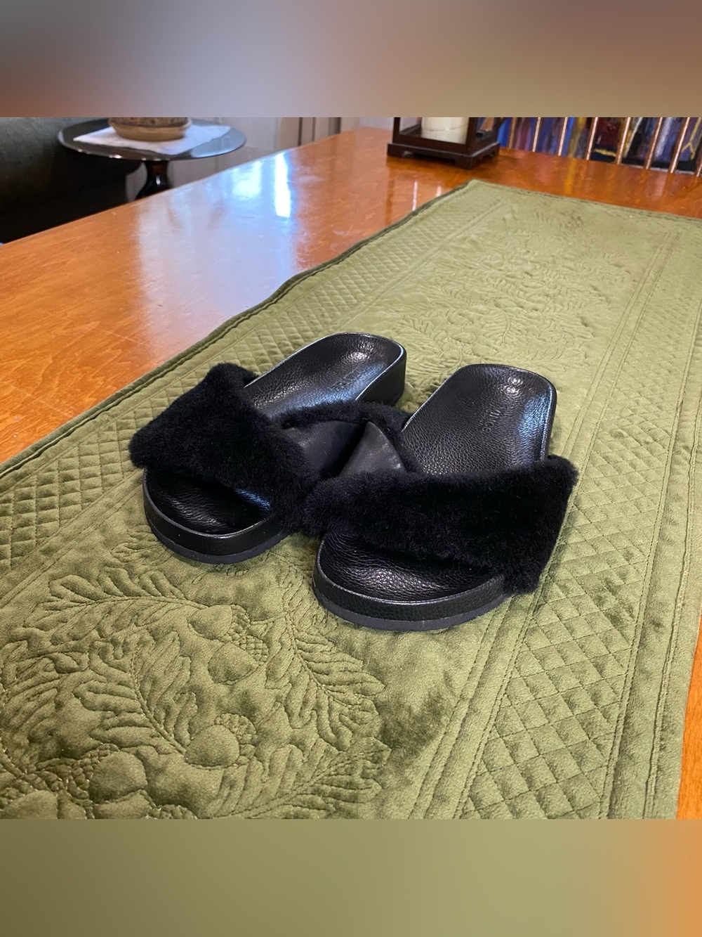 Vince Black Shearling Slide Sandals